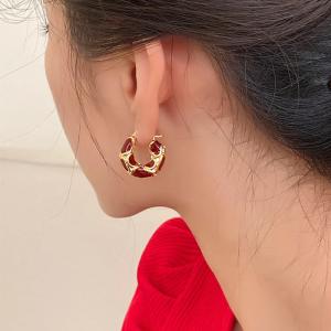 "France-Inspired Light Luxury Enamel Rhinestone Hoop Earrings
