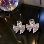 Exaggerated Mosaic Rhinestone Bow Earrings