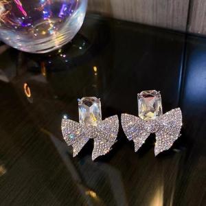 Exaggerated Mosaic Rhinestone Bow Earrings