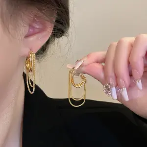 LATS Temperament Metal Tassel Geometric Earrings