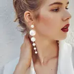 Simulated Pearl Long Earrings