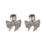 Exaggerated Mosaic Rhinestone Bow Earrings