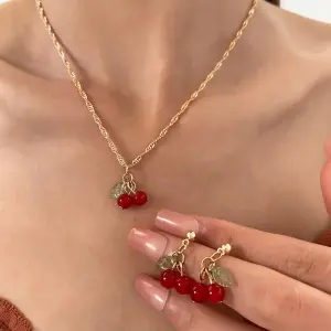 Cherry Red Necklace & Earring Set