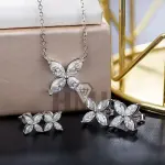 "Real Moissanite Earrings & Necklace - 925 Sterling Silver Plated 18K Gold Engagement Jewelry"