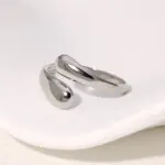 XINYI Stainless Steel Double Ball Beads Rings, Gold Color, Geometric Open Rings for Women.