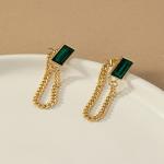 Korean Green Crystal Drop Earrings