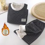 Striped Plush Pajama Set for Kids (0-5) – Warm Autumn/Winter Clothing.