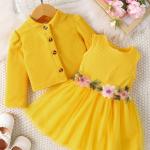0-24M Baby Girl Pink Petal Dress & Suspender Coat Set – Birthday Gift, Spring/Autumn.