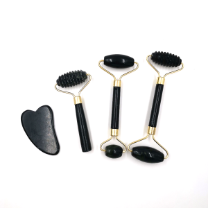 Obsidian Jade Roller & Gouache Scraper - Natural facial massager for skin care, body lifting, and beauty.