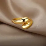 XINYI Stainless Steel Double Ball Beads Rings, Gold Color, Geometric Open Rings for Women.