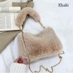 Fashion Women Fluffy Shoulder Bag – Soft Plush Winter Chain Handle, Solid Color Handbag