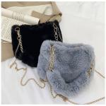 Fashion Women Fluffy Shoulder Bag – Soft Plush Winter Chain Handle, Solid Color Handbag