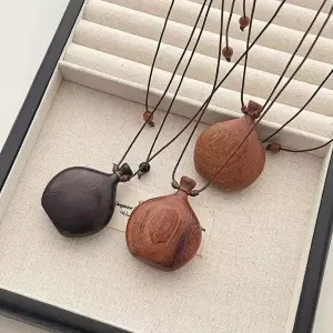 "ATS Cute Brown & Black Wood Flagon Pendant Necklace