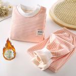 Striped Plush Pajama Set for Kids (0-5) – Warm Autumn/Winter Clothing.