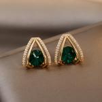 "S925 Silver Needle Green Crystal Geometric Earrings – Fashionable Rhinestone Design for Women"