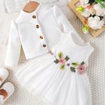 0-24M Baby Girl Pink Petal Dress & Suspender Coat Set – Birthday Gift, Spring/Autumn.