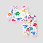 PatPat 2PC Baby Girl Dinosaur Ruffle Set – Casual/Outdoor, Autumn, Full Print.