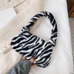 Fashion Women Cow Print Mini Shoulder Bag – Plush Winter Underarm Bag, Leopard Zebra Pattern