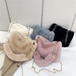 Fashion Women Fluffy Shoulder Bag – Soft Plush Winter Chain Handle, Solid Color Handbag