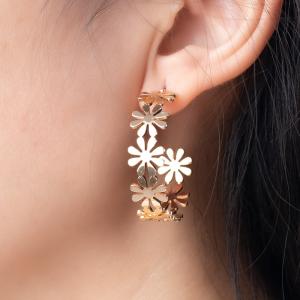 "Bohemian Golden Flower C-Shaped Drop Earrings