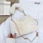 Fashion Women Fluffy Shoulder Bag – Soft Plush Winter Chain Handle, Solid Color Handbag