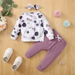PatPat 3PC Baby Girl Cotton Floral Pants Set – Rib Knit Pullover & Headband.