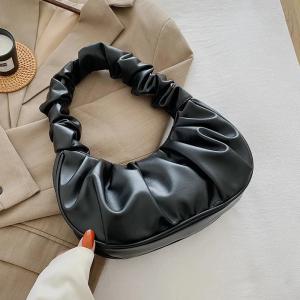 "Fashion Pleated Cloud Bag: PU leather, stylish armpit bag for shopping and casual use."