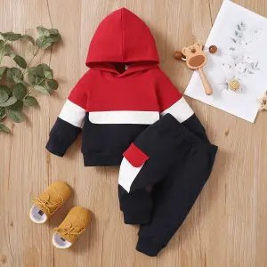 PatPat 2PC Baby Color Block Hoodie & Pants Set – Soft & Comfortable.