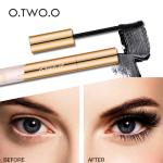 O.TWO.O 3D Mascara - Lengthening black mascara with eyelash extension effect, long-wearing, and gold-colored packaging.