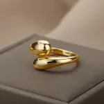 XINYI Stainless Steel Double Ball Beads Rings, Gold Color, Geometric Open Rings for Women.
