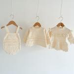 Korean Style Baby Girl Knitted Romper & Dress Set – Spring/Autumn, Sweater Outfit.