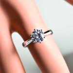 "Never Fade 18K White Gold Solitaire Ring - 2 Carat Zirconia Diamond Wedding Band for Women"