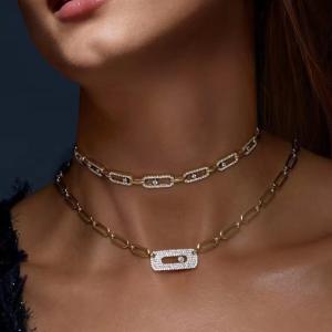 "Women's Lucky Beaded Zircon Choker Necklace – Gold Color Geometry Style, 2024 High-Quality Jewelry"
