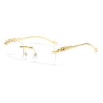 New Rimless Rectangle Leopard Head Sunglasses – Vintage Metal Frameless Tinted Shades for Men and Women.