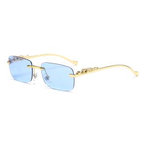 New Rimless Rectangle Leopard Head Sunglasses – Vintage Metal Frameless Tinted Shades for Men and Women.