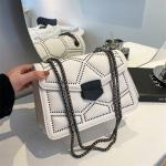 Yogodlns Vintage Rivet Chain Small Shoulder Bag, PU Leather Flap Crossbody, Fashion Square Designer Handbag.
