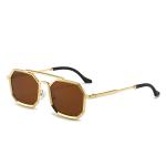 Metal Frame Polygonal Sunglasses – Fashionable Double Bridge Design for Men and Women, Luxury Outdoor Driving Eyewear!