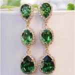 Green Water Drop CZ Earrings: Elegant cubic zirconia earrings, perfect for weddings and luxury events.