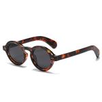 SO&EI Retro Round Polarized Sunglasses, UV400, Rivet Decoration, Leopard Design.