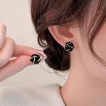LATS Black Flower Stud Earrings feature a folded, multi-layer enamel design for a chic, floral look.