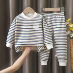 Striped Plush Pajama Set for Kids (0-5) – Warm Autumn/Winter Clothing.