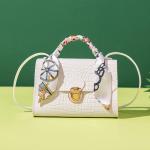 New Ladies PU Crossbody Bag – Dot Panel Print, Scarf Detail, Lock Buckle Shoulder Bag