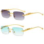 New Rimless Rectangle Leopard Head Sunglasses – Vintage Metal Frameless Tinted Shades for Men and Women.