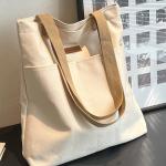 Women’s Canvas Tote Bag – Large Capacity, Sewing Thread Design, Practical Commuter Handbag