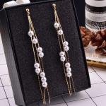 Silver Needle Korean Fashion Tassel Earrings – Sweet Imitation Pearl & Crystal, Luxury Long Earrings for Women