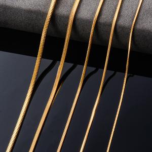 "Stainless Steel Square Snake Chain Necklace – Gold Color, 0.9-2.4mm, for Men & Women"