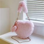Faux Fur Heart-Shaped Handbag – Fluffy Plush Chain Shoulder Bag for Women