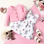 PatPat 2PC Baby Girl Cotton Cardigan & Elephant Print Tank Dress Set – Soft & Comfortable.