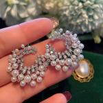 Korean Silver Big Pearl Hoop Earrings – Exquisite Vintage C-Shape, Irregular Semicircular Design for Women.