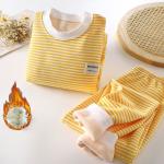 Striped Plush Pajama Set for Kids (0-5) – Warm Autumn/Winter Clothing.